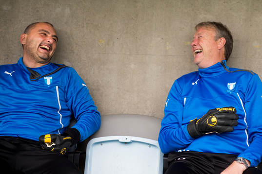 Malmö FFs målvaktstränare Jonnie Fedel och tränare Åge