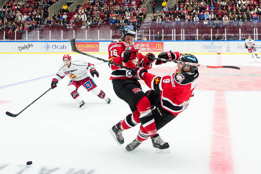 Malmö Redhawks Magnus Häggström (tv) och Fredrik Storm