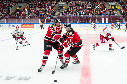 Malmö Redhawks Magnus Häggström (tv) och Fredrik Storm