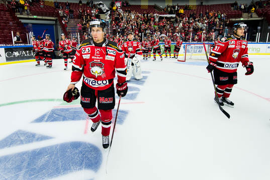 Malmö Redhawks Jens Jakobs (tv) och Björn Svensson (th)