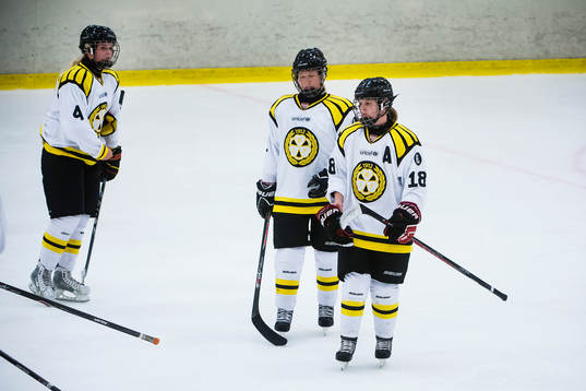 Brynäs spelare med Anna Borgqvist till höger deppar