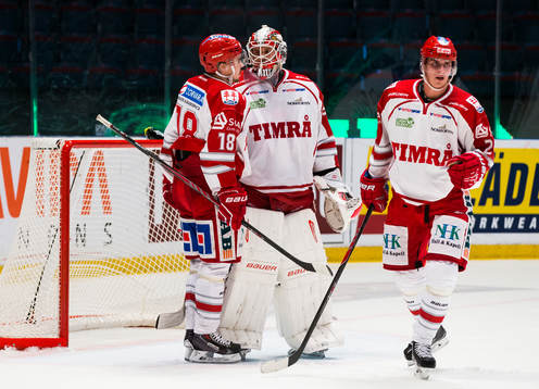 Timrås Jens Westin, målvakt Mika Norja och Andreas