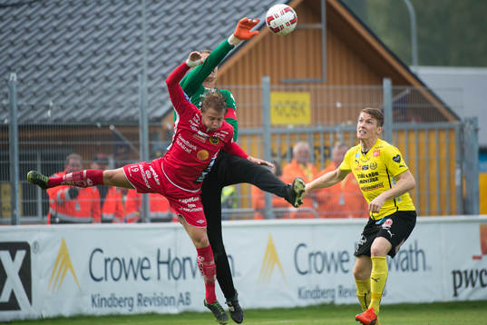 Mjällbys målvakt Mattias Asper och Elfsborgs Simon Hedlund