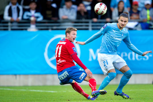 Helsingborgs Arnór Smárason och Malmö FFs Erik Johansson