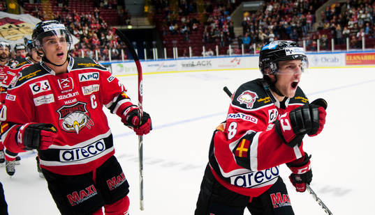 Malmö Redhawks Henrik Hetta och Tony Romano jublar