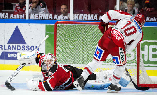 Malmö Redhawks målvakt Pontus Sjögren och Timrås Johan
