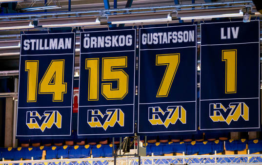 HV71's Johan Davidssons tröja (ej i bild) ska upp