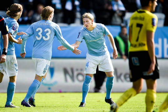 Malmö FFs Emil Forsberg och Simon Kroon jublar