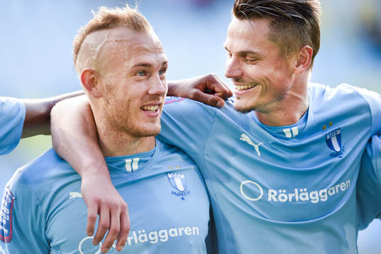 Malmö FFs Magnus Eriksson och Markus Rosenberg glada