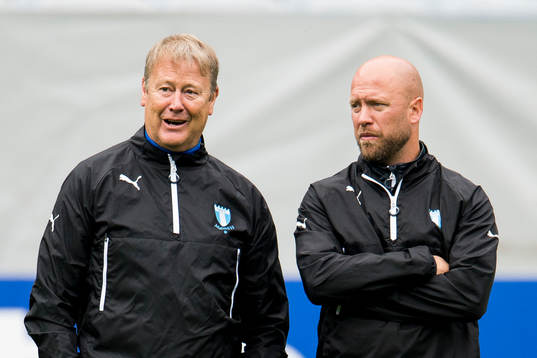 Malmö FFs tränare Åge Hareide och assisterande tränare