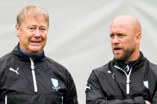 Malmö FFs tränare Åge Hareide och assisterande tränare