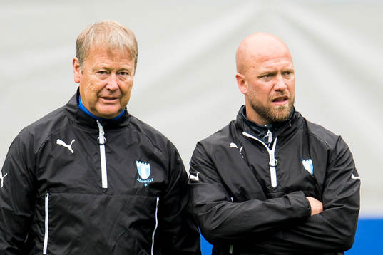 Malmö FFs tränare Åge Hareide och assisterande tränare