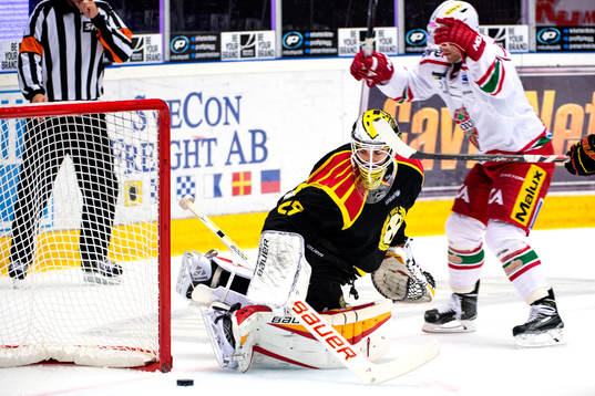 Brynäs målvakt Bernhard Starkbaum släpper in skott från