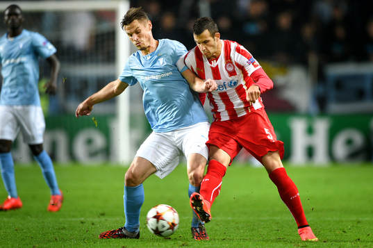 Malmö FFs Markus Rosenberg och Olympiacos Luka Milivojevi
