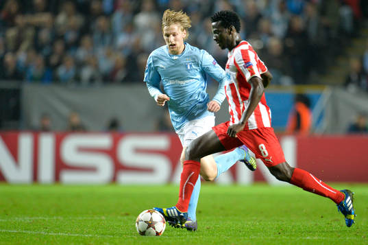 Malmö FFs Emil Forsberg och Olympiacos Delvin N'Dinga