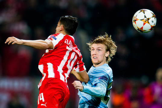 Malmö FFs Emil Forsberg och Olympiacos Omar Elabdellaoui