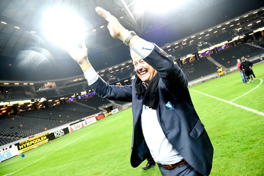 Malmö FFs tränare Åge Hareide jublar