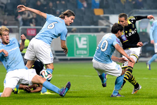 Malmö FFs Filip Helander, Markus Halsti och Ricardo