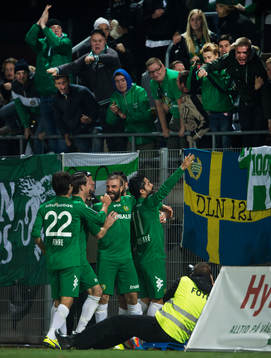 Hammarbys Pablo Pinones Arce har gjort 2-1 i matchen i