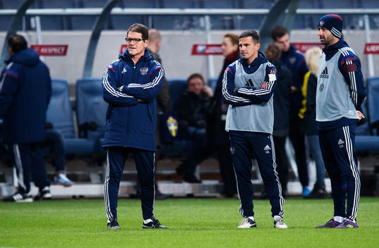 Förbundskapten Fabio Capello (t v)