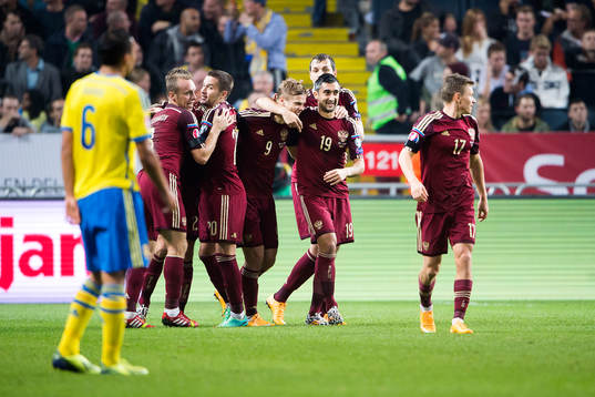 Rysslands spelare jublar
