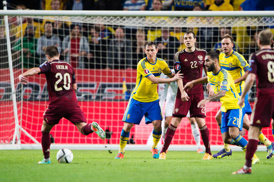 Sveriges Kim Källström, Andreas Granqvist och Jimmy