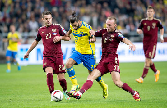 Rysslands Viktor Fayzulin och Denis Glushakov mot Sveriges