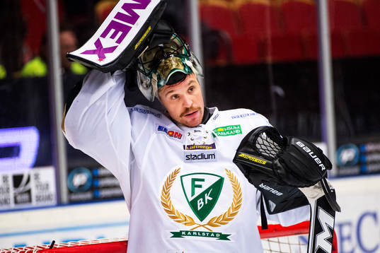 Färjestads Färjestads målvakt Justin Pogge deppar