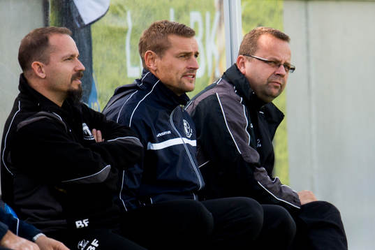 Trelleborgs två tränare Jimmie Olsson (m) och Hannu
