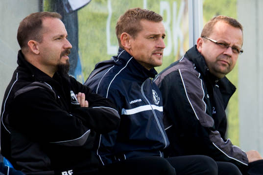 Trelleborgs två tränare Jimmie Olsson (m) och Hannu