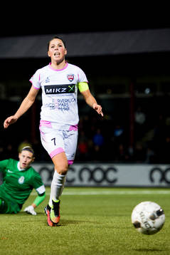 Rosengårds Sara Björk Gunnarsdottir reagerar