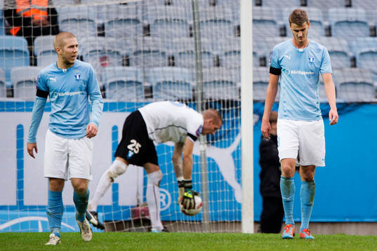 Malmö FFs Anton Tinnerholm, målvakt Robin Olsen och Johan