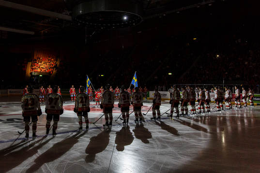Spelarna står uppställda innan ishockeymatchen i SHL