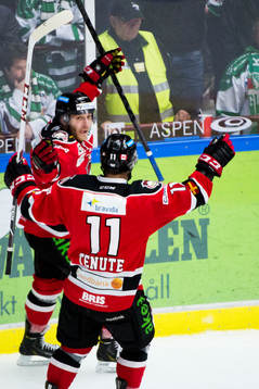Malmö Redhawks Fredrik Storm jublar ihop med Joey Tenute