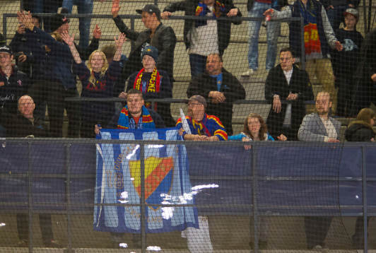 Djurgårdens supportrar på läktaren jublar