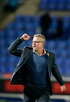 Norrköpings tränare Jan Andersson jublar