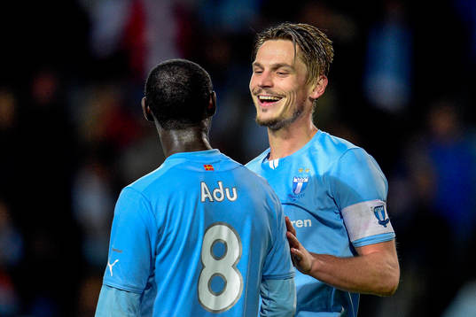 Malmö FFs Enock Kofi Adu och Markus Rosenberg jublar