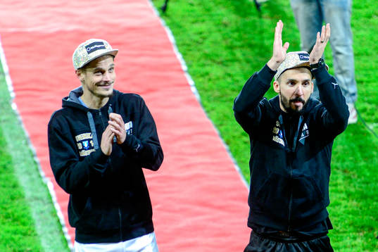 Malmö FFs Markus Rosenberg och Guillermo Molins jublar