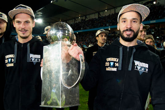 Malmö FFs Markus Rosenberg och Guillermo Molins jublar med