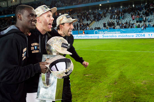 Malmö FFs Enock Kofi Adu, Magnus Eriksson och Matias