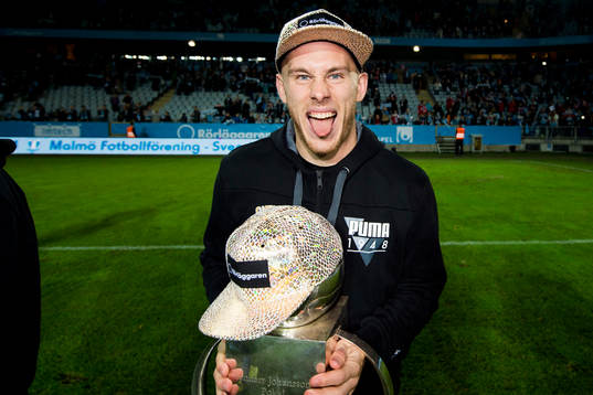 Malmö FFs Magnus Eriksson jublar med Lennart Johanssons