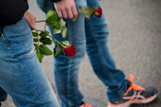 Supportrar med röda rosor