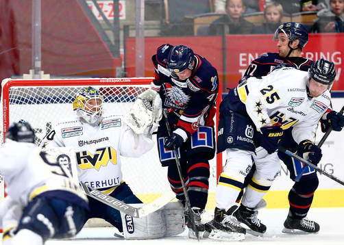 s målvakt Erik Ersberg, Linköpings Broc Little, HV71:s