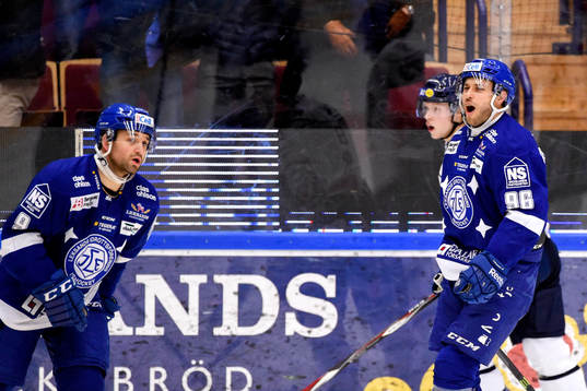 Leksands Eric Himelfarb och Fabian Brunnström jublar