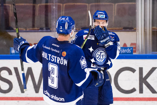 Leksands Linus Hultström och Kevin Kapstad jublar