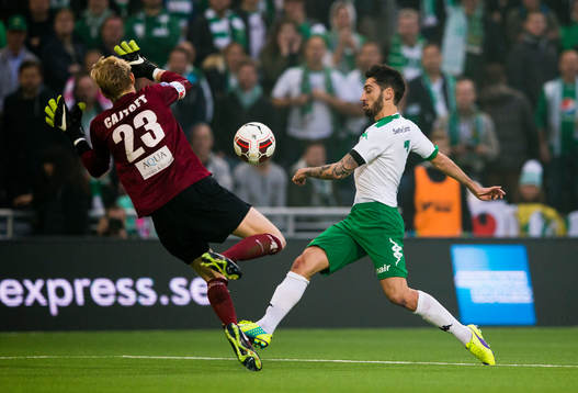 Jönköpings målvakt Anton Cajtoft  och Hammarbys Nahir