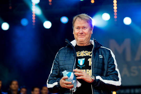Malmö FFs tränare Åge Hareide firar SM-guld