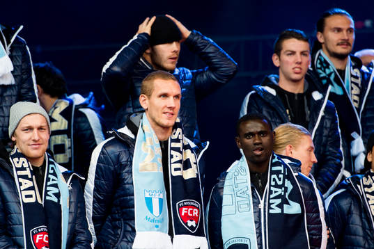 Malmö FFs Emil Forsberg, målvakt Robin Olsen och Enock