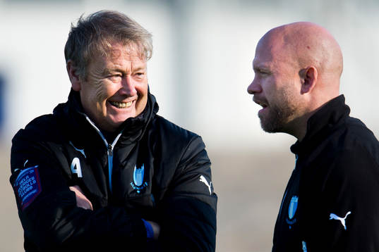 Malmö FFs tränare Åge Hareide och assisterande tränare