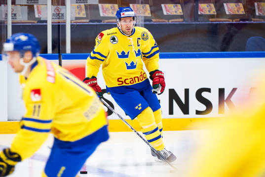 Sveriges Joel Lundqvist före ishockeymatchen i Karjala Cup